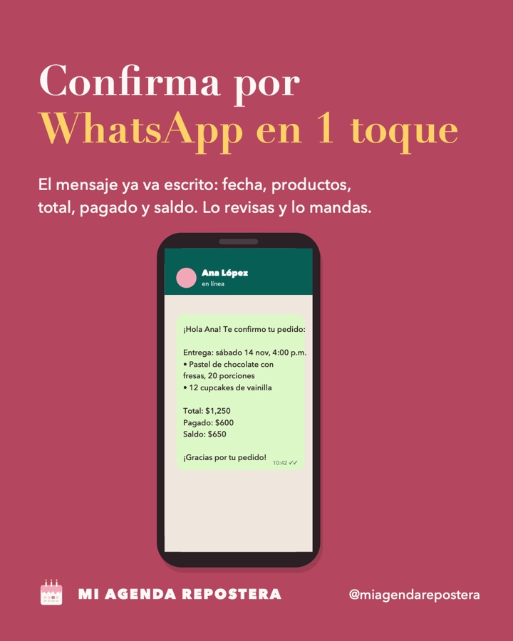 Mensaje de confirmación en WhatsApp